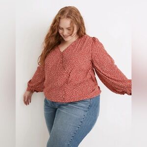 Madewell NWOT 3X Plus Kinston Side-Button Red/White Floral Print Wrap Top